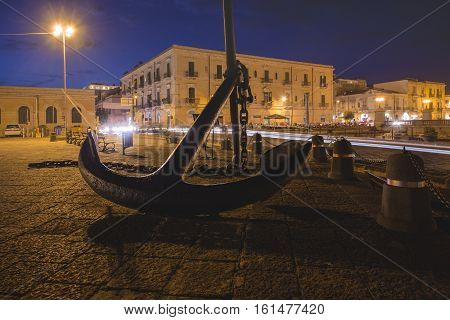 Canal Of Syracusa (syracuse) At Night- Sicily, Italy