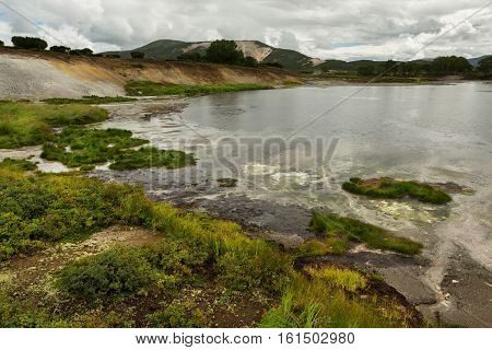 Hydrothermal field in the Uzon Caldera. Kronotsky Nature Reserve on Kamchatka Peninsula.