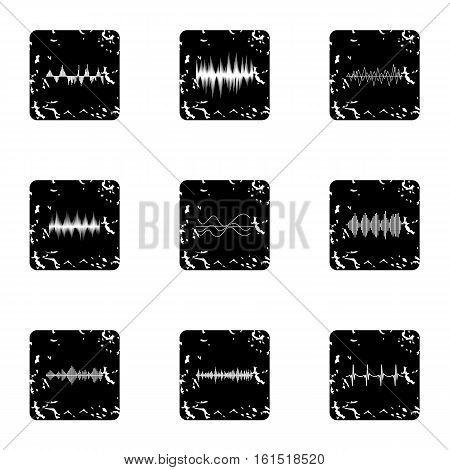 Music wave icons set. Grunge illustration of 9 music wave vector icons for web
