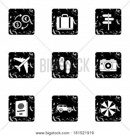 Rest on sea icons set. Grunge illustration of 9 rest on sea vector icons for web