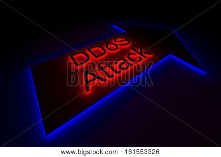 DDoS Attack is presented in the form of neon 3d illustration