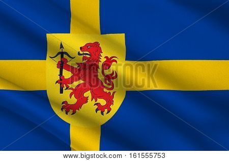Flag of Smaland is a historical province in southern Sweden. 3d illustration