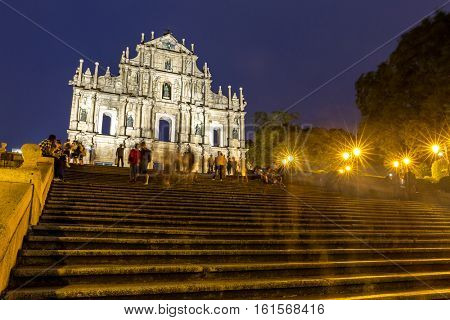 Macau Ruins of St. at night Macao China