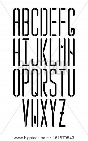 Stencil Thin Vector Monospace Sans Serif Font With Rounded Corners. Modern Condensed Font. Can Be  U