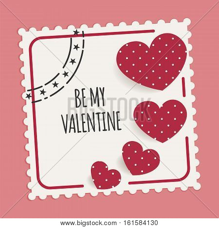 Be my Valentine card with stamp and hearts