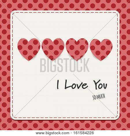 I love you card with hearts and dots background