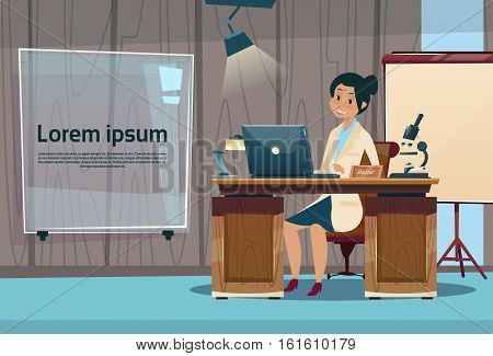 Doctor Woman Office Clinic Interior Workplace Hospital Medicine Care Flat Vector Illustration