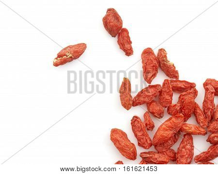 Close up Dried Tibetan Goji Berry isolate on white background
