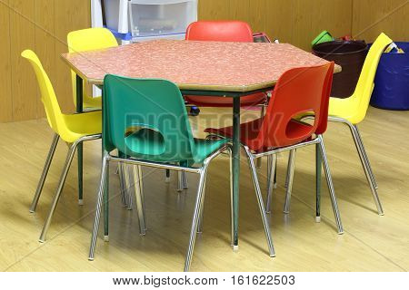 Little Table With Small Chairs In Elementary School