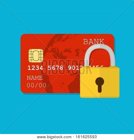 Secure payment. secure credit card protected by encryption padlock. flat illustration concept for web banners, web and mobile app, web sites, infographics