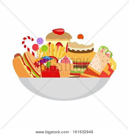Fatty foods on the plate vector isolated object