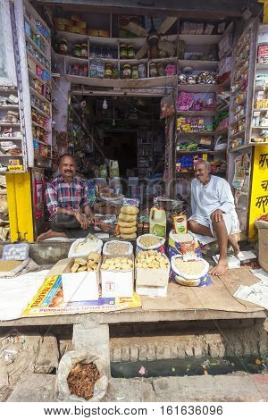 India Govardhan November -06-2016:Street Food Vendors cooking and selling food stuff.