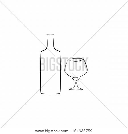 Black and white bottle with glass. Icon on the white background