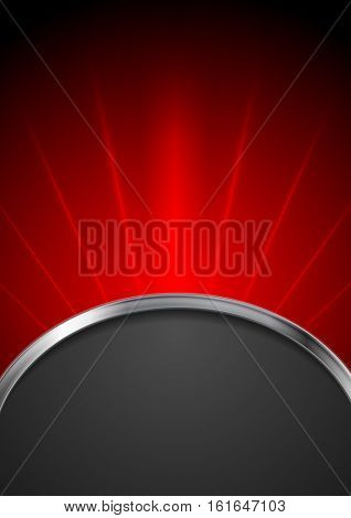 Abstract red beams design with silver wave and black background. Glowing tech art vector illustration