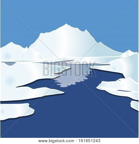 Winter Landscape With Mountain And Ice Float On Ocean Icon Symbol Design. Vector Illustration Isolat