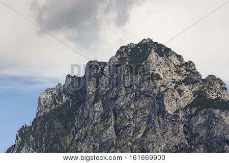 Traunstein Mountain On Bank Of Lake Traunsee In Salzkammergut, Austria