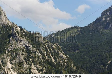 Traunstein Mountain On Bank Of Lake Traunsee In Salzkammergut, Austria
