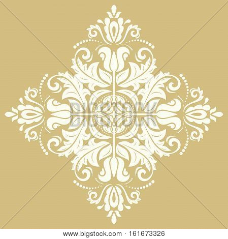 Elegant square ornament in the style of barogue. Abstract traditional pattern with oriental elements. Golden and white pattern