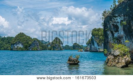 Rocks Landscape in Kabui Bay near Waigeo. West Papuan, Raja Ampat, Indonesia.