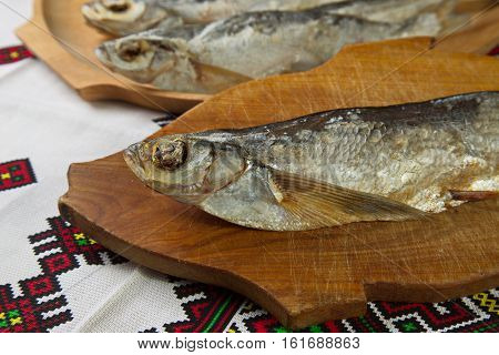 Stockfish sabrefish on the table. Natural food.