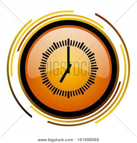 Clock button orange glossy vector icon.