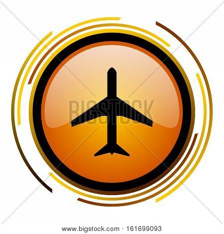 Ati port button orange glossy vector icon.