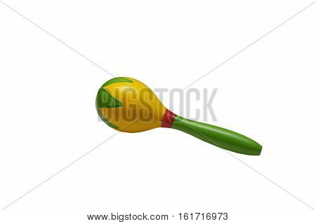 Children's wooden rattle maracas isolated on white background