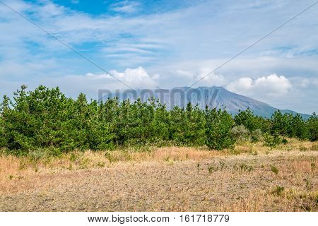 Landscape view of the Sakurajima active volcano