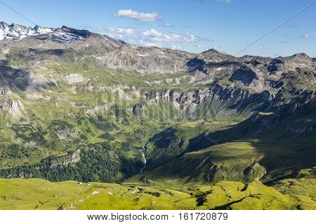 beautiful Alpine mountain green valley, summer time