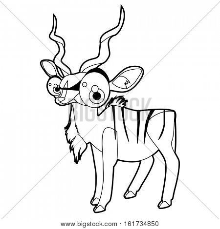 Coloring cute cartoon animals collection. Cool funny illustration of Kudu Antelope