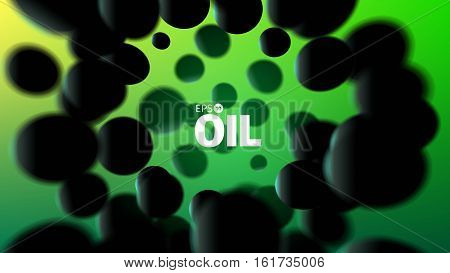 Abstract oil illustration. 3d vector background. Black rubber spheres cloud