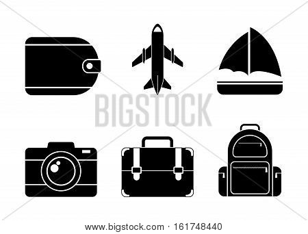 luggage camera boat aiplane travel related icons image vector illustration design