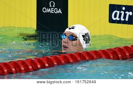 Hong Kong China - Oct 30 2016. Competitive swimmer Katinka HOSSZU (HUN) after the Women's Backstroke 100m Preliminary Heat. FINA Swimming World Cup Victoria Park Swimming Pool.