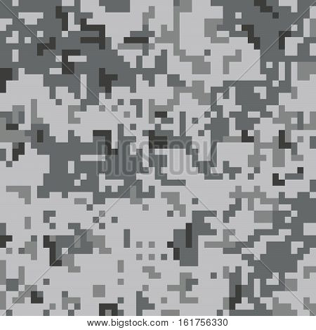 Pixel camo seamless pattern. Grey urban camouflage. Vector fabric textile print design
