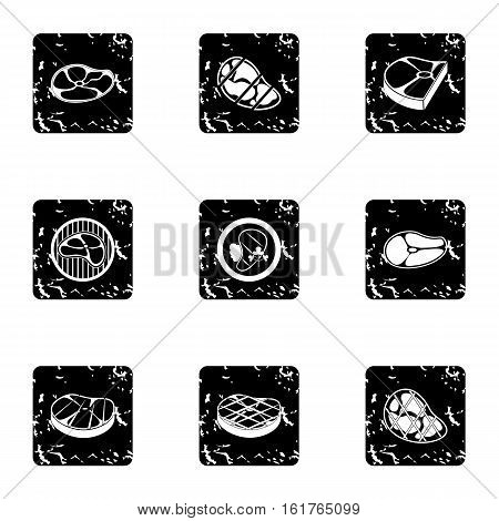 Beef icons set. Grunge illustration of 9 beef vector icons for web