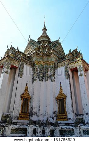 Angle view of old Thai buddhism church at Wat Pho Temple Bangkok Thailand