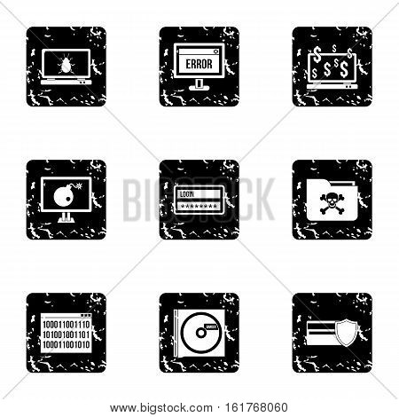 Data theft icons set. Grunge illustration of 9 data theft vector icons for web
