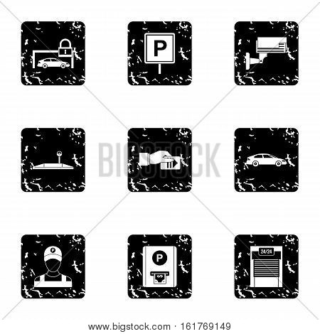 Valet parking icons set. Grunge illustration of 9 valet parking vector icons for web