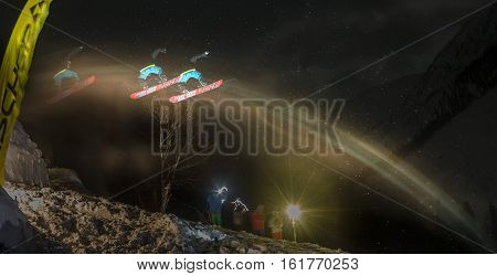 Mamay, Russia - December 10, 2016: Competitions Freeride Mamay First Snow 2016 Mountain Near Mamay,