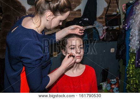 Make-up Artist Doing The Make-up For Nice Girl