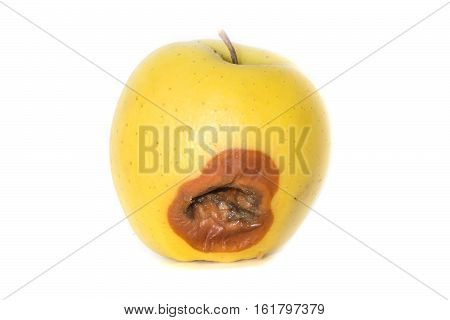 Rotten apple with a bad spot isolated on white