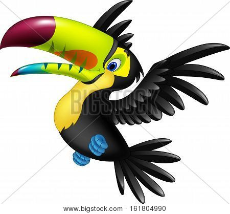 Vector illustration of Cartoon funny toucan flying