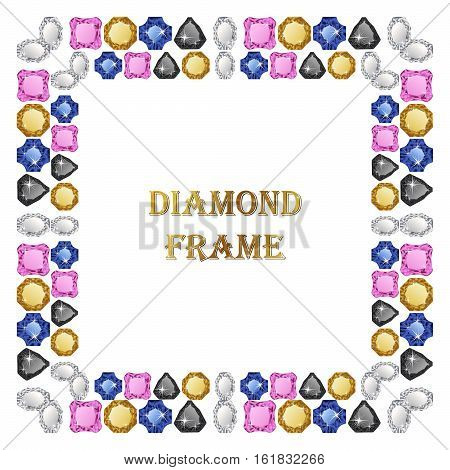Diamonds square frame. Vector illustration jewelry. Abstract vector border on white background.