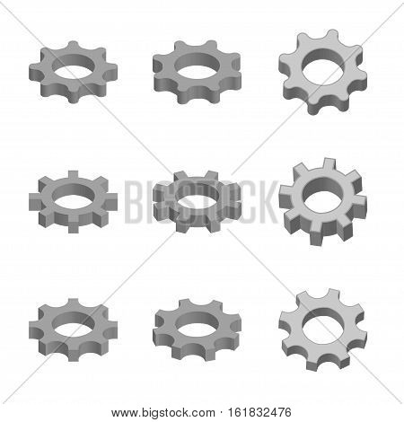 Gear icon set in 3d style. Vector illustration
