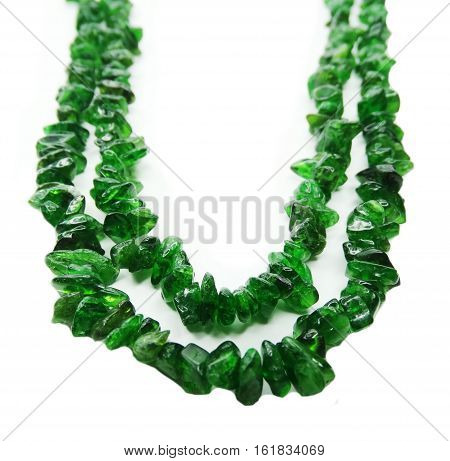 chrome-diopside gemstone beads isolated on white background