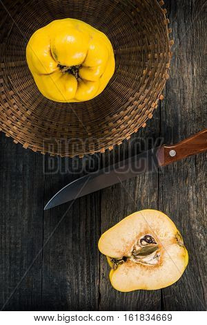 Quince fruit. Salubrious ripe yellow quince fruit