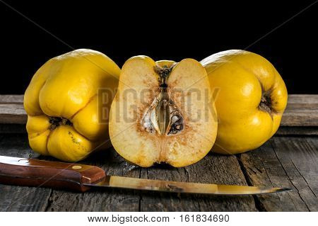 Quince fruit. Salubrious ripe yellow quince fruit