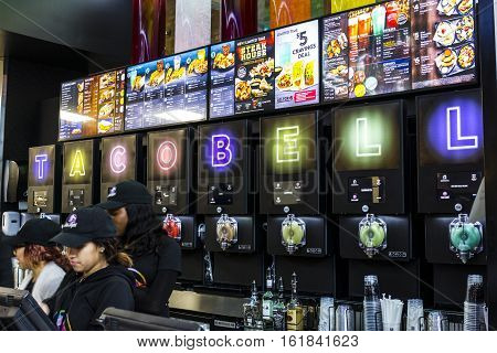 Las Vegas - Circa December 2016: Taco Bell Cantina Location. The new Taco Bell Cantina features a DJ area, VIP lounge, and upscale menu IV