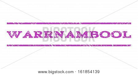 Warrnambool watermark stamp. Text caption between horizontal parallel lines with grunge design style. Rubber seal stamp with unclean texture. Vector violet color ink imprint on a white background.