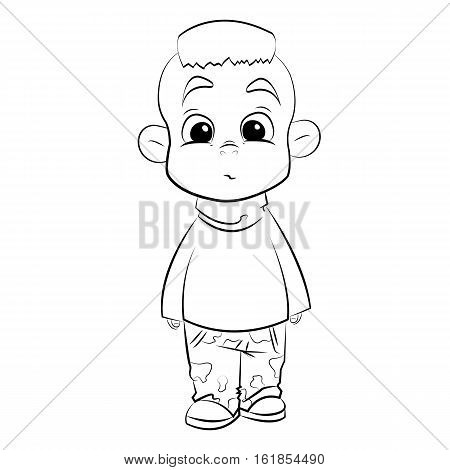 cute cartoon character boy with millitary pants, lineart, handdraw